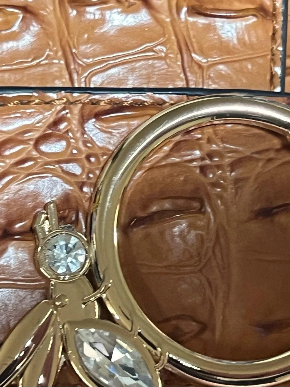 Structured Croc-Embossed Top Handle Bag in Cognac American bee